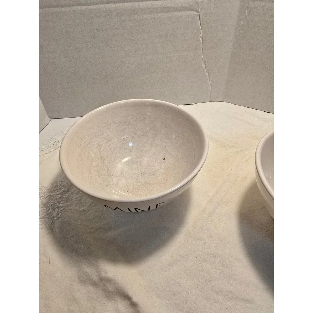 Rae Dunn MINE Ceramic Bowl White Black Lettering Artisan Collection by Magenta‎